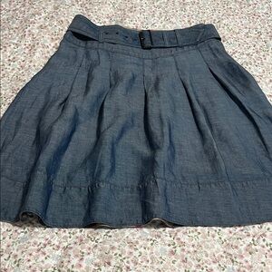 Burberry Meganova Check Denim- Linen Blend Belted Flare Skirt